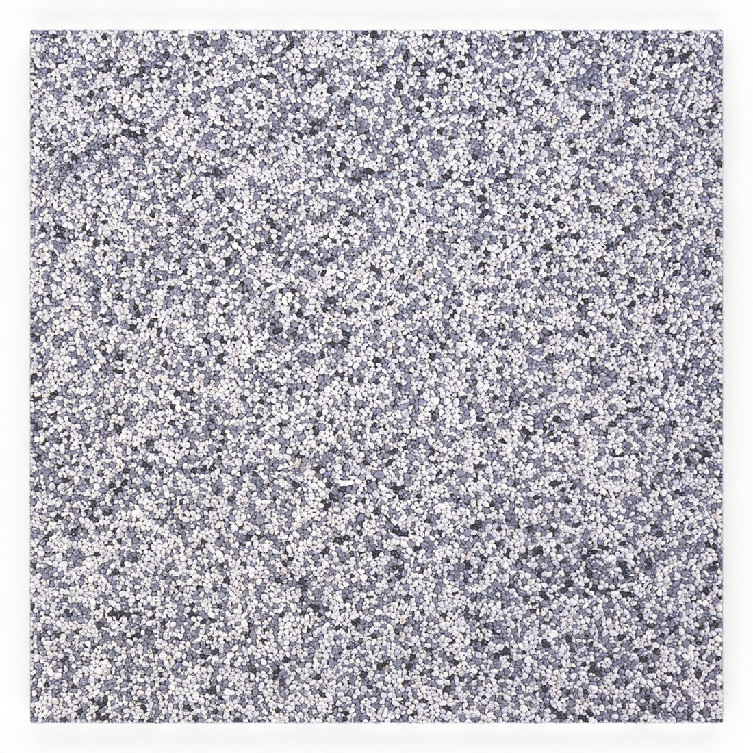 Steinteppich Fliese Quarz "Silber" mit den Maßen 50 cm x 50 cm x 11 mm. Der Steinteppich hat einen silber-weißen Farbton. Die Steinteppich Fliese sieht man in der Vogelperspektive.