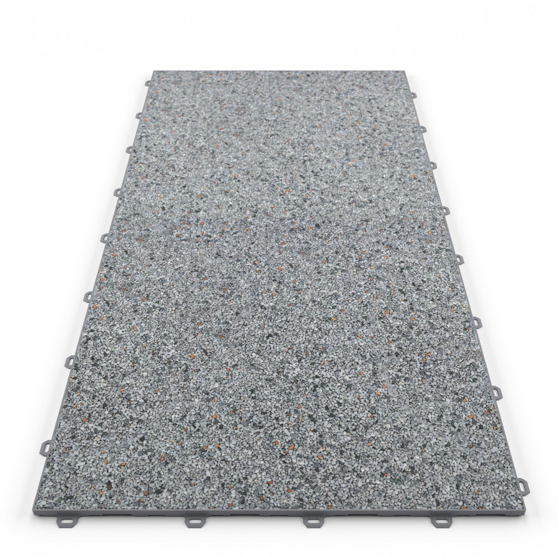 Klick Steinteppich Treppenelement Marmor Bodensee DRAINfloor mit den Maßen 100 cm x 50 cm x 11 mm. Der Steinteppich hat einen hellgrauen Farbton und einen Rahmen in der Farbe Grau.