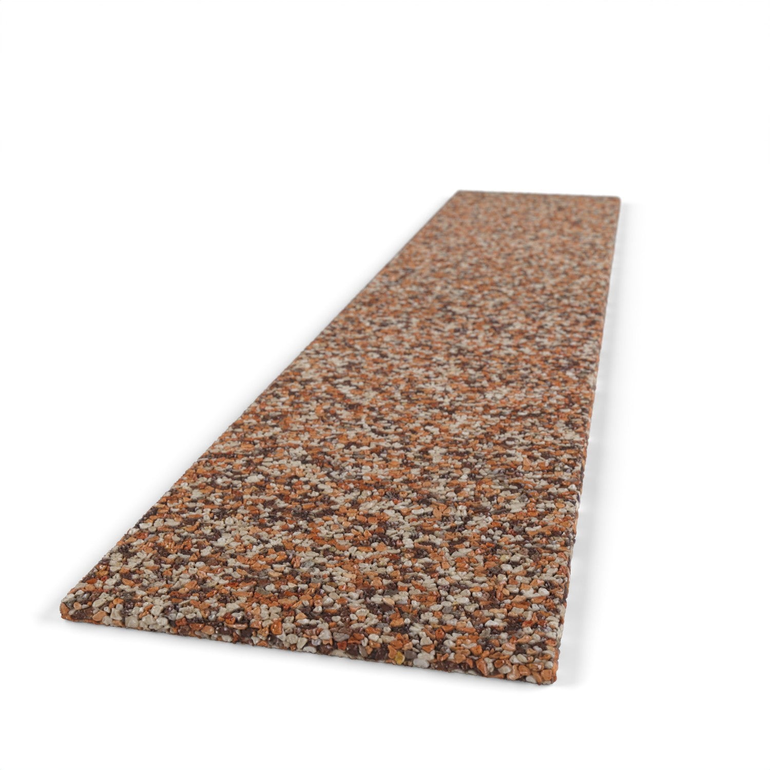 Steinteppich Stellstufe für die Treppe Marmor Cappuccino mit den Maßen 100 cm x 20 cm. Die Stellstufe hat einen hellroten Farbton.