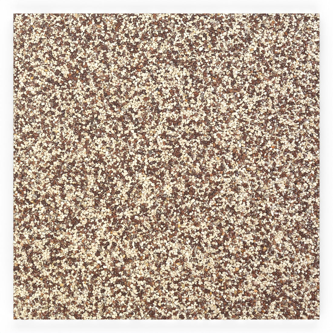 Steinteppich Fliese Marmor Latte Macchiato mit den Maßen 50 cm x 50 cm x 11 mm. Der Steinteppich hat einen rot-beigen Farbton. Die Steinteppich Fliese sieht man in der Vogelperspektive.