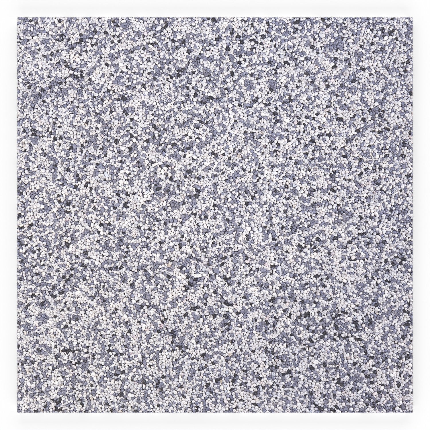 Steinteppich Fliese Quarz "Silber" mit den Maßen 50 cm x 50 cm x 11 mm. Der Steinteppich hat einen silber-weißen Farbton. Die Steinteppich Fliese sieht man in der Vogelperspektive.