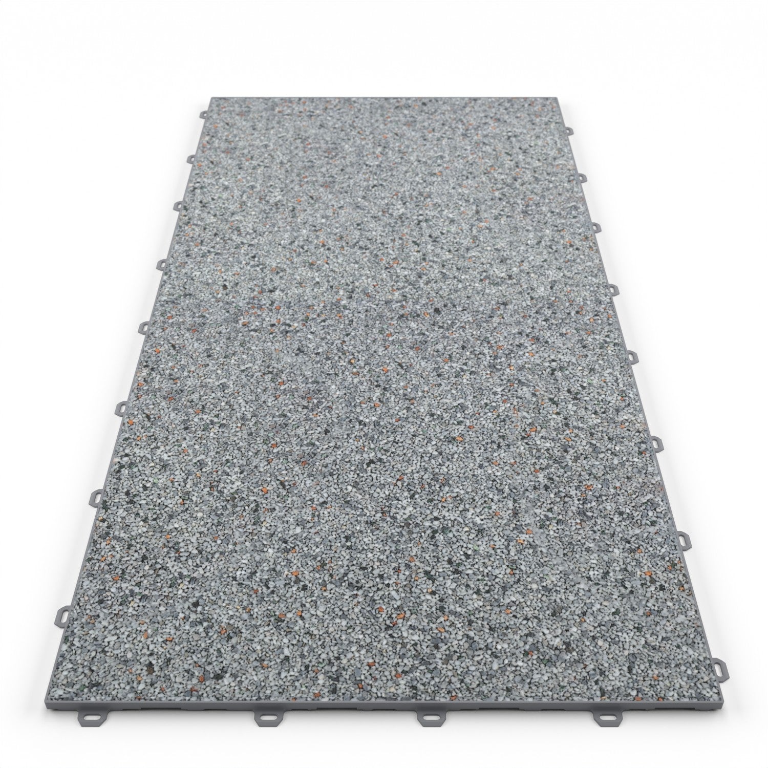 Klick Steinteppich Treppenelement Marmor Bodensee DRAINfloor mit den Maßen 100 cm x 50 cm x 11 mm. Der Steinteppich hat einen hellgrauen Farbton und einen Rahmen in der Farbe Grau.