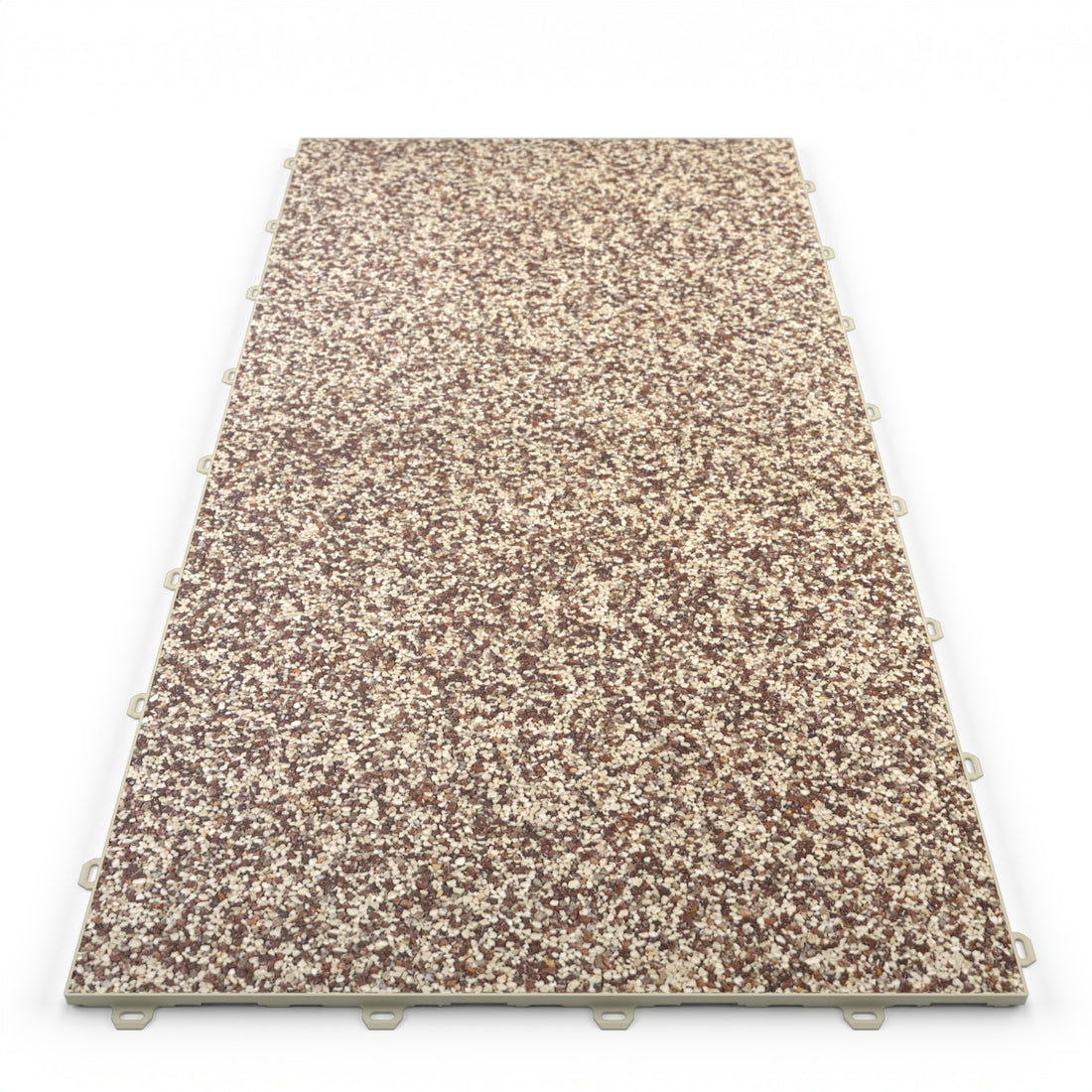 Klick Steinteppich Treppenelement Marmor Latte Macchiato DRAINfloor mit den Maßen 100 cm x 50 cm x 11 mm. Der Steinteppich hat einen rot-beigen Farbton und einen Rahmen in der Farbe Beige.