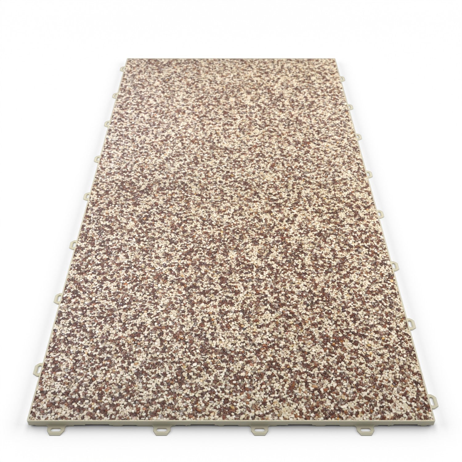 Klick Steinteppich Treppenelement Marmor Latte Macchiato DRAINfloor mit den Maßen 100 cm x 50 cm x 11 mm. Der Steinteppich hat einen rot-beigen Farbton und einen Rahmen in der Farbe Beige.