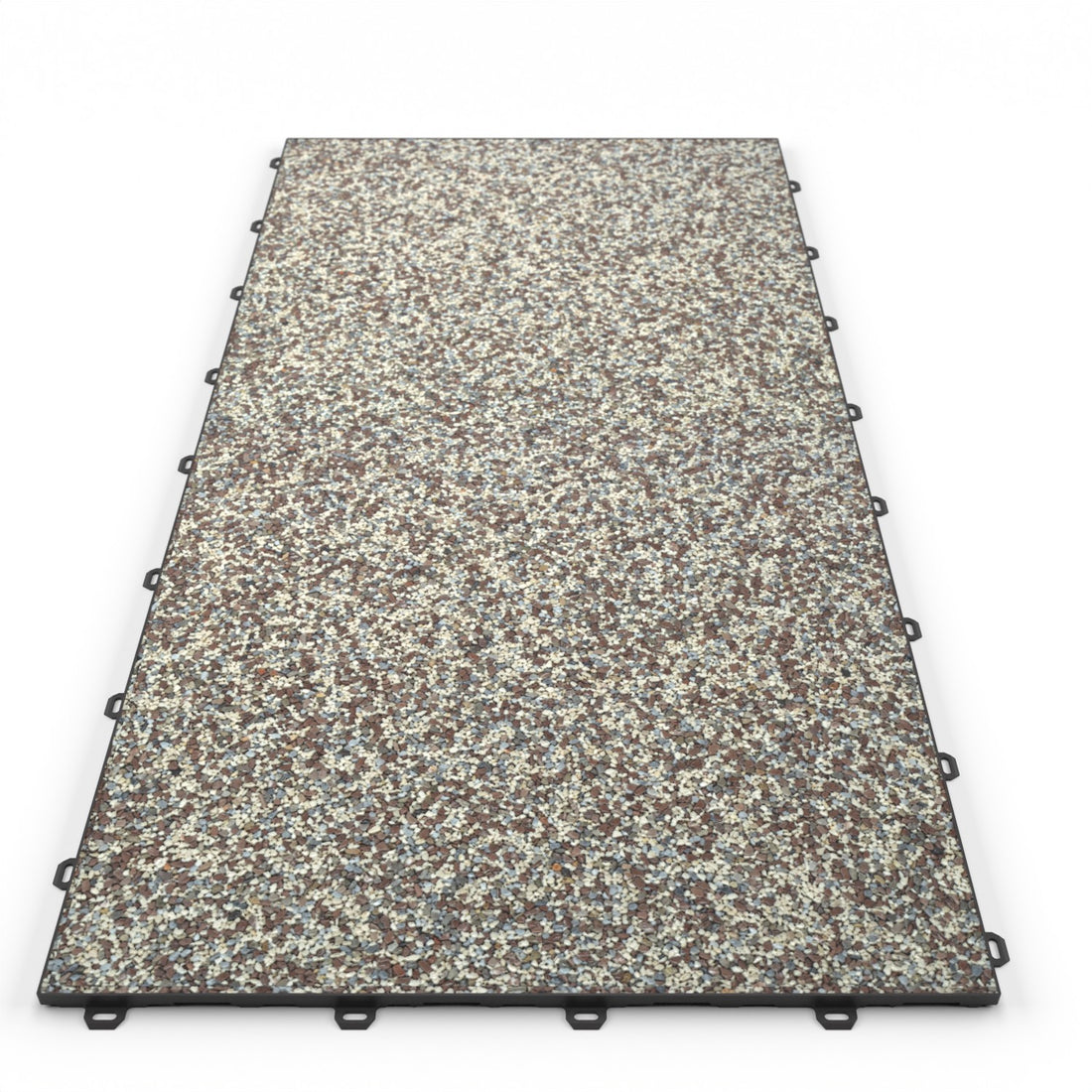 Klick Steinteppich Treppenelement Marmor Milano DRAINfloor mit den Maßen 100 cm x 50 cm x 11 mm. Der Steinteppich hat einen braun-beigen Farbton und einen Rahmen in der Farbe Anthrazit.