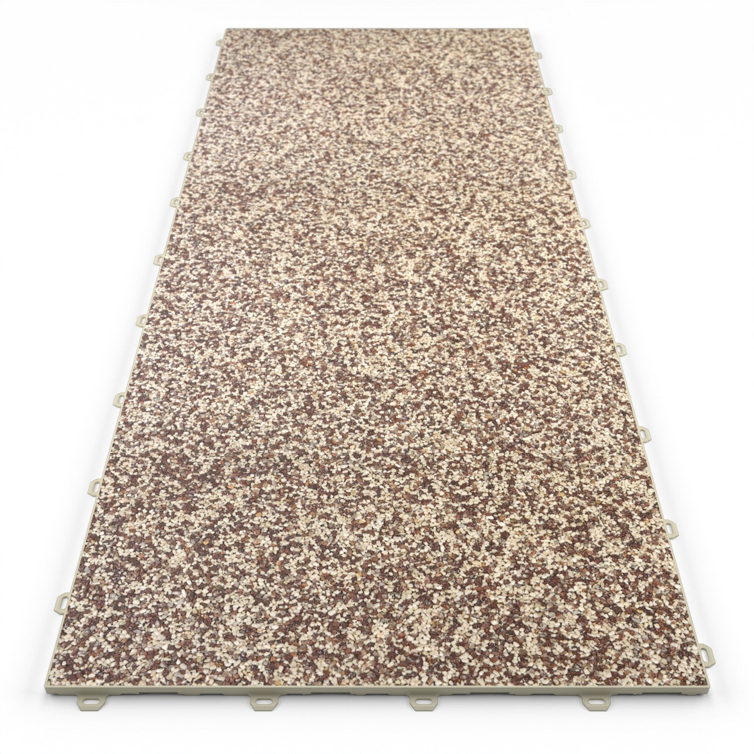 Klick Steinteppich Treppenelement Marmor Latte Macchiato DRAINfloor mit den Maßen 125 cm x 50 cm x 11 mm. Der Steinteppich hat einen rot-beigen Farbton und einen Rahmen in der Farbe Beige.