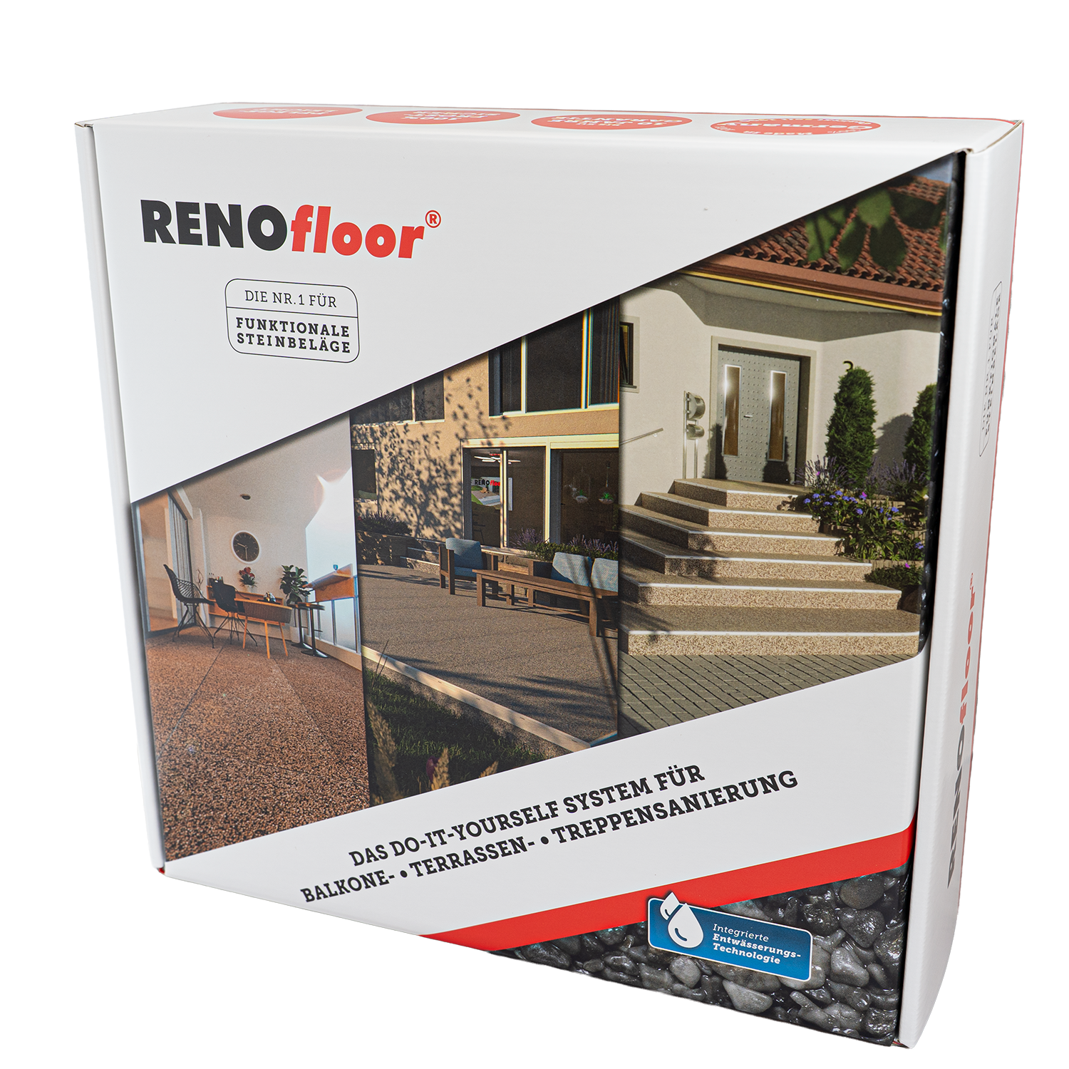 RENOfloor Musterbox Steinteppich – Verpackung mit 9 Farbmustern