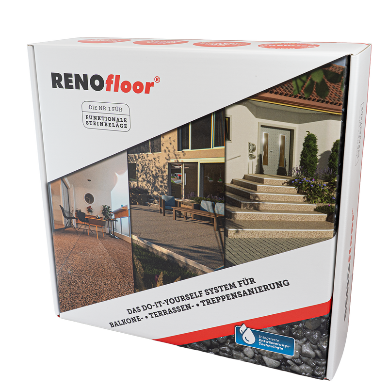 RENOfloor Musterbox Steinteppich – Verpackung mit 9 Farbmustern
