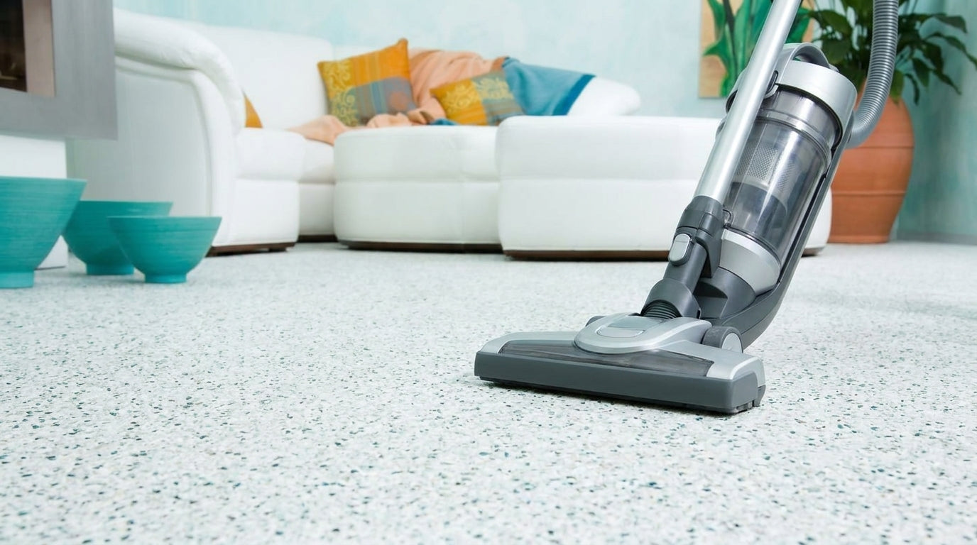 Flow-Steinteppich pflegeleicht — Reinigung mit Staubsauger