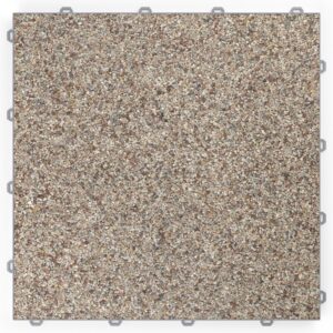 Klick Steinteppich Marmor Arabescato DRAINfloor mit den Maßen 50 cm x 50 cm x 11 mm. Der Steinteppich hat einen rot-braunen Farbton und einen Rahmen in der Farbe Grau.