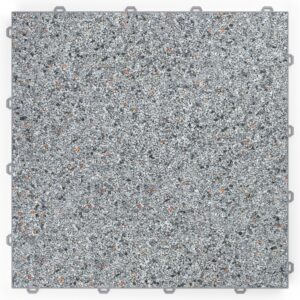 Klick Steinteppich Marmor Schiefer DRAINfloor mit den Maßen 50 cm x 50 cm x 11 mm. Der Steinteppich hat einen dunkelgrauen Farbton und einen Rahmen in der Farbe Grau.