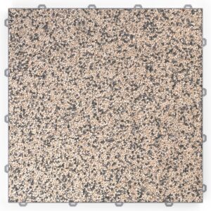 Klick Steinteppich Marmor Himalaya DRAINfloor mit den Maßen 50 cm x 50 cm x 11 mm. Der Steinteppich hat einen beige-grauen Farbton und einen Rahmen in der Farbe Grau.