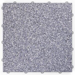 Klick Steinteppich Quarz "Zink" DRAINfloor mit den Maßen 50 cm x 50 cm x 11 mm. Der Steinteppich hat einen grau-schwarzen Farbton und einen Rahmen in der Farbe Grau.