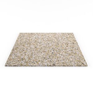 Steinteppich Fliese Quarz "Sand" mit den Maßen 50 cm x 50 cm x 11 mm. Der Steinteppich hat einen gelb-weißen Farbton. Die Steinteppich Fliese sieht man in der frontalen Ansicht.