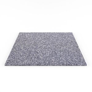 Steinteppich Fliese Quarz "Zink" mit den Maßen 50 cm x 50 cm x 11 mm. Der Steinteppich hat einen grau-schwarzen Farbton. Die Steinteppich Fliese sieht man in der frontalen Ansicht.