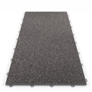 Klick Steinteppich Treppenelement Marmor Basalt DRAINfloor mit den Maßen 100 cm x 50 cm x 11 mm. Der Steinteppich hat einen Anthrazit Farbton und einen Rahmen in der Farbe Grau.