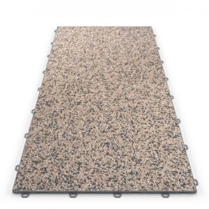 Klick Steinteppich Treppenelement Marmor Himalaya DRAINfloor mit den Maßen 100 cm x 50 cm x 11 mm. Der Steinteppich hat einen beige-grauen Farbton und einen Rahmen in der Farbe Grau.