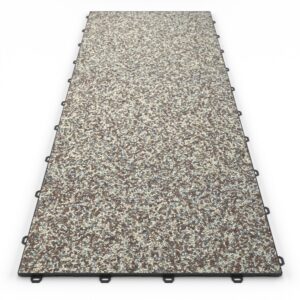 Klick Steinteppich Treppenelement Marmor Milano DRAINfloor mit den Maßen 125 cm x 50 cm x 11 mm. Der Steinteppich hat einen braun-beigen Farbton und einen Rahmen in der Farbe Anthrazit.
